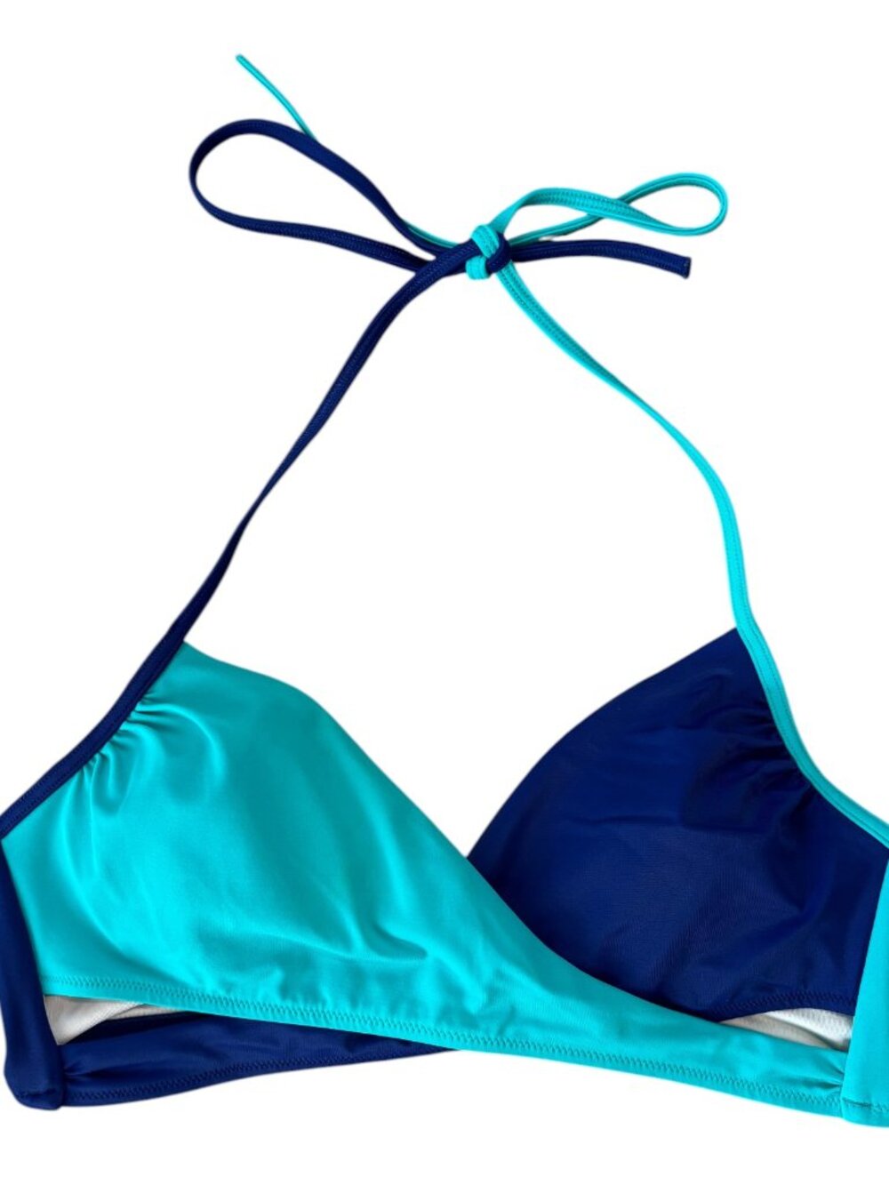 Victoria's Secret PINK Color Block Wrap Cut Out Swim Bikini Top Blue Aqua Medium